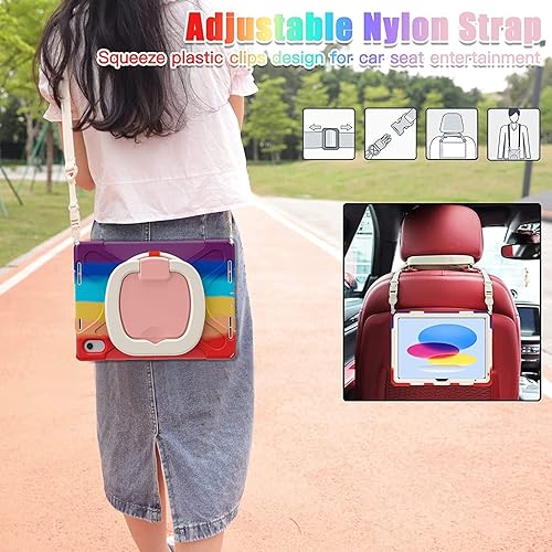 Vista 133 de Funda para iPad (A16) de 11 pulgadas 2025, Aslo para iPad 10 de 10.9 pulgadas 2022, funda resistente a prueba de golpes, soporte giratorio, soporte