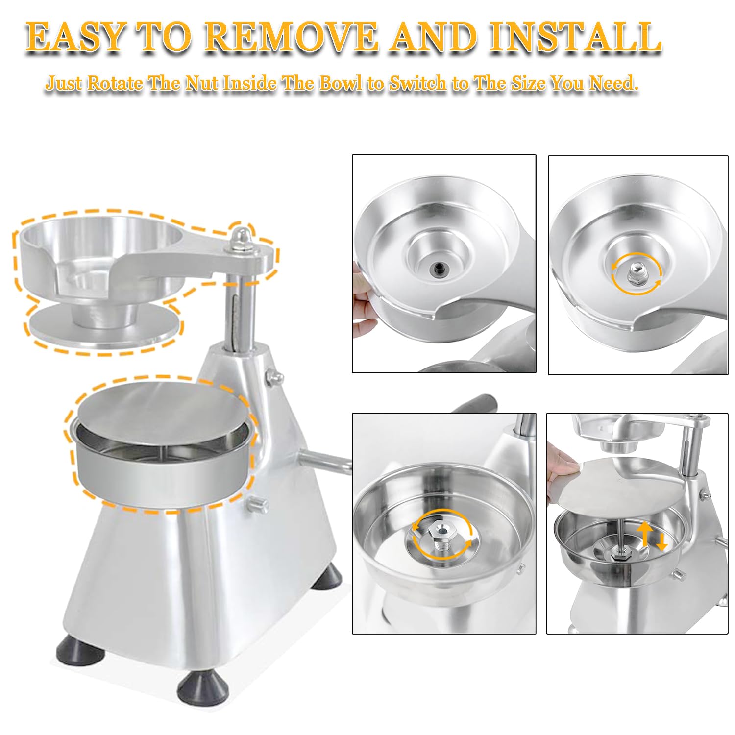 CTJ Commercial 3-in-1 Burger Patty Maker, 4/5/6 Inch Stainless Steel Heavy Duty Hamburger Press Meat Patty Maker Hamburger Forming Processor & 1200 Pcs Patty Papers for Restaurant & Home Use