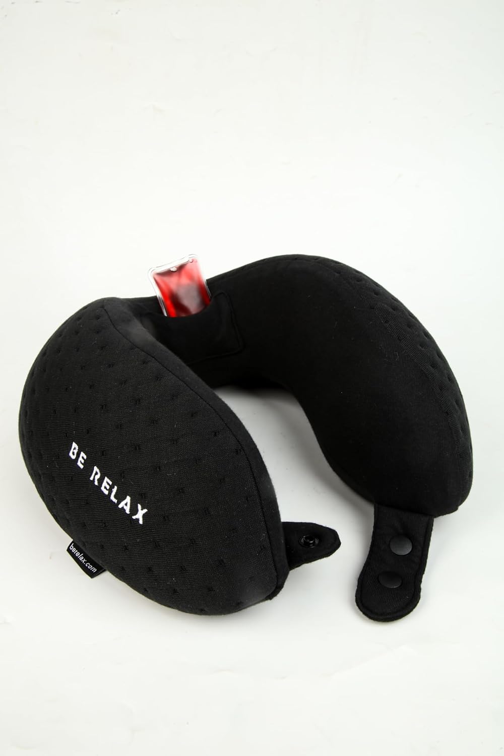 Be Relax Pure Travel Pillow Made of Organic Cotton, Reusable Heat Patch and Ergo Smart Flatback (Solid Black)