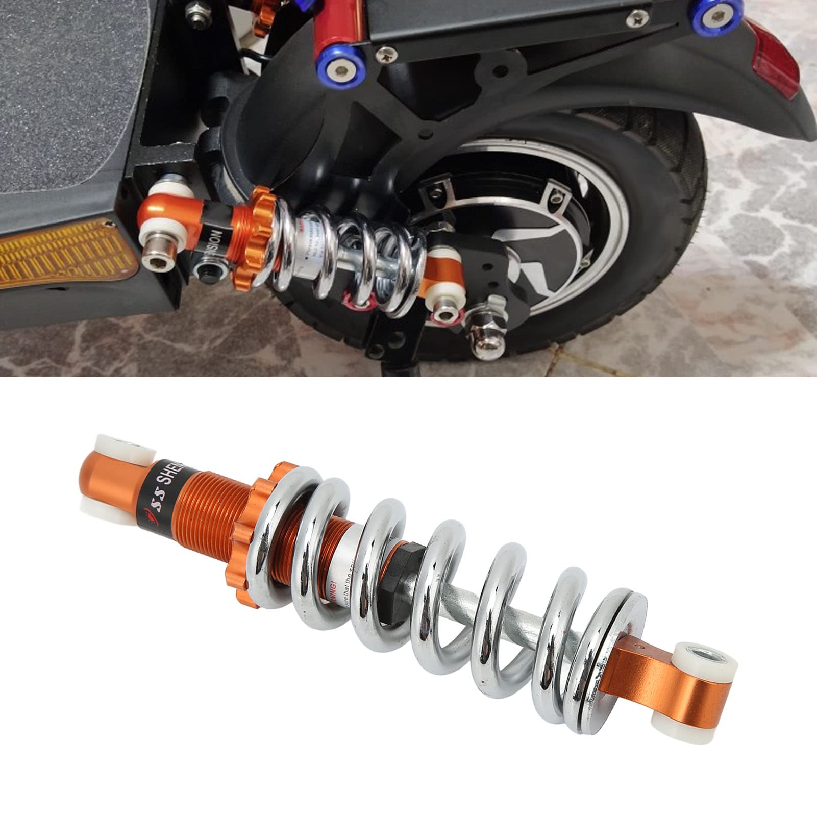 Tissting Amortisseur Arrière de Moto 190mm 1200lbs 8mm Trou Universel Amortissement Suspension Amortisseur à Ressort Réglable pour Mini Pocket Bike, Scooter électrique, Dirt Bike