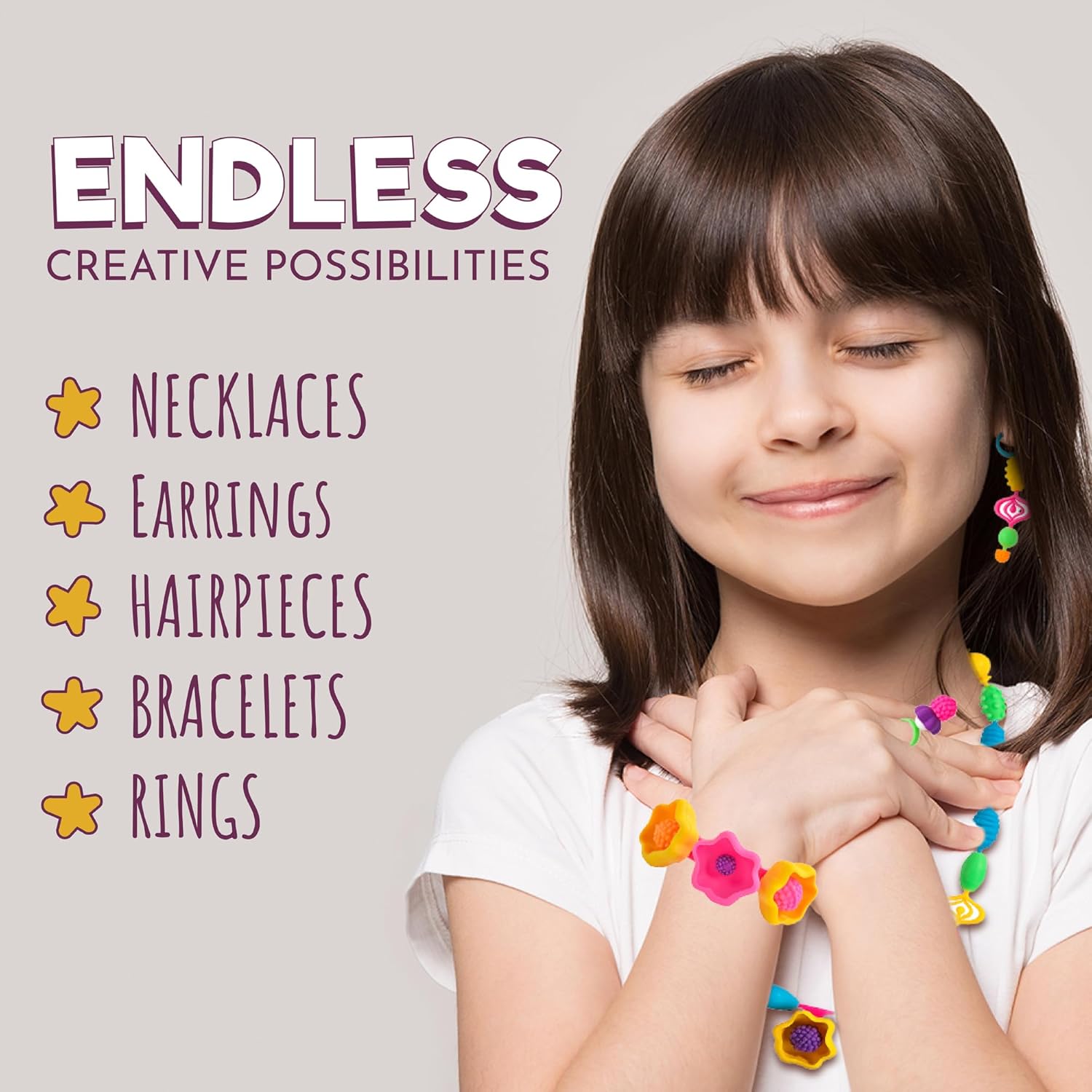 Orian Pop Beads Jewelry Making Kit for Girls, 550+ Piece Set, Pop Beads for Girls Ages 3 and Up, Fun and Colorful Snap Beads, Bracelet Making Kit, Necklaces and Rings. Great Colorful Unicorn Gift Bag