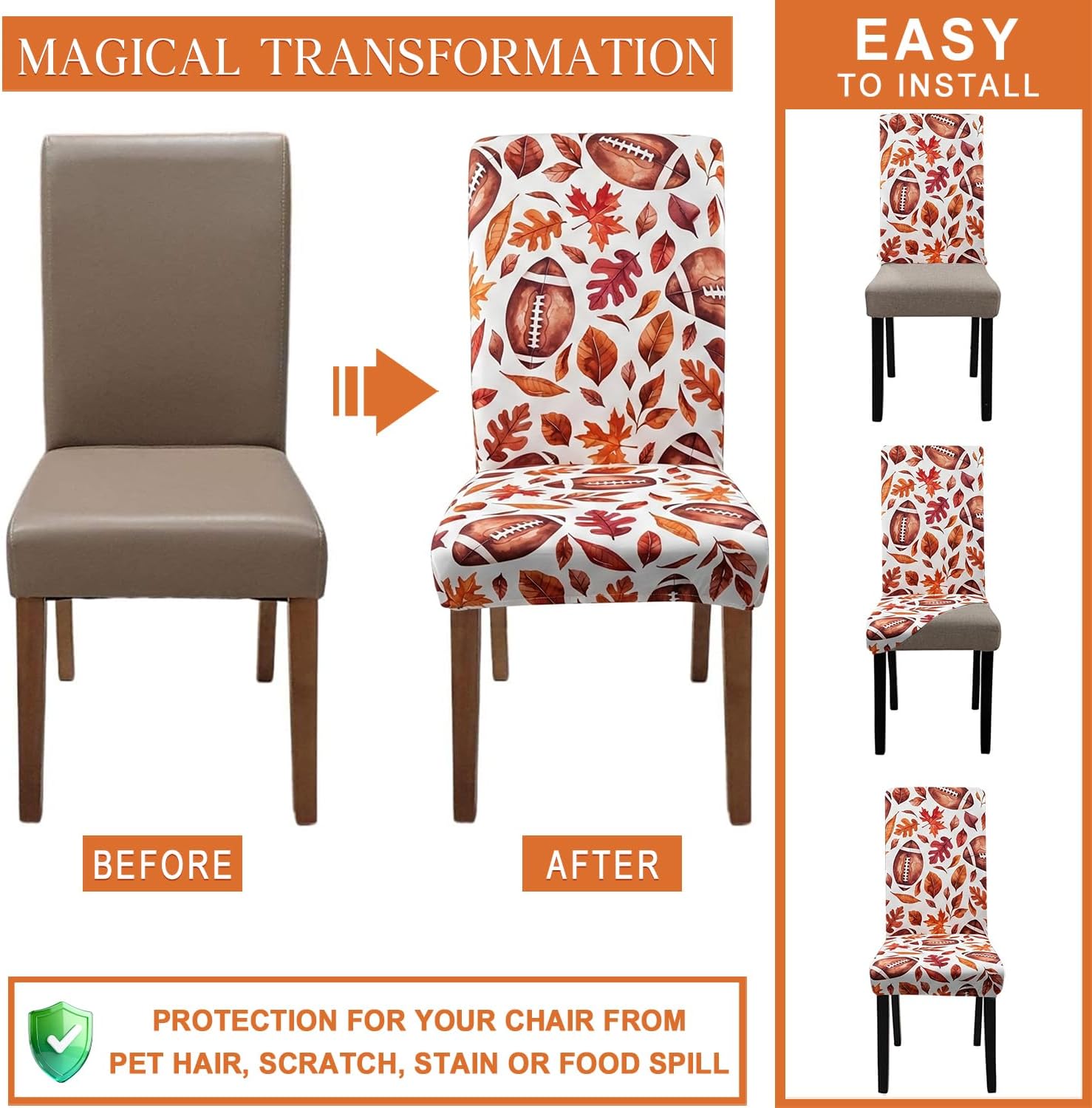 Fall Football Chair Covers Set of 4 for Dining Home Party Decor
