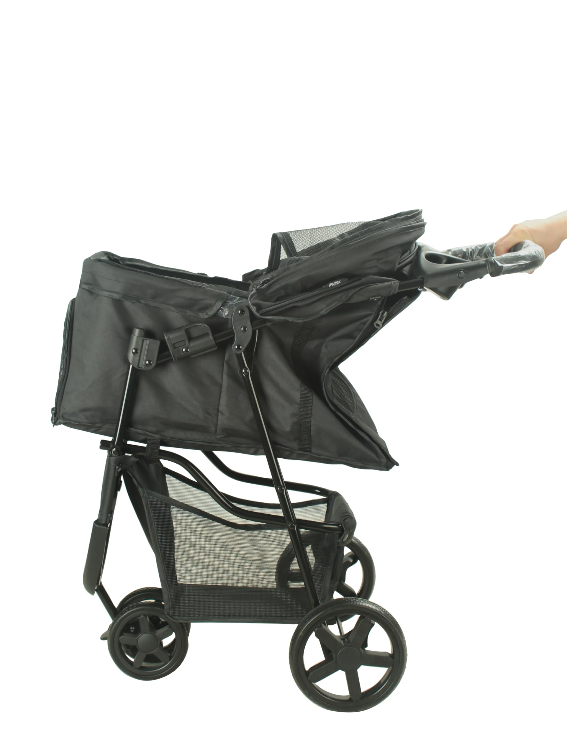 Hundebuggy Pepper Schwarz – Dreirad-Hundewagen klappbar mit Aluminiumgestell, bis 15 kg, für Hund und Katze
