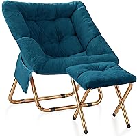 Vista 10 de Silla de Platillo Cómoda, Sillas Plegables para Sala de Estar, Silla de Lona de Pelo Sintético Suave para Dormitorio, Sillas de Lectura