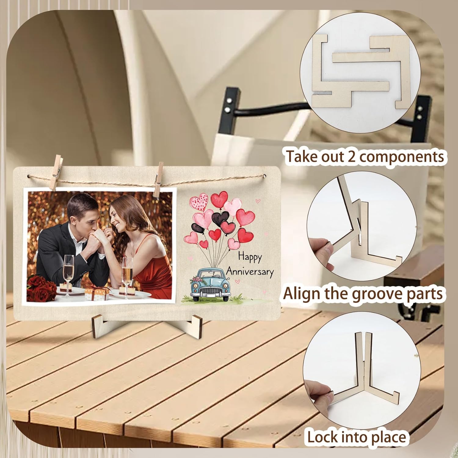 Couple Picture Frame Anniversary Wedding Gifts for Him Her Romantic Gifts Wooden 4x6 Photo Frame Keepsake Christmas Happy Anniversary Present Idea for Couples Wife Husband Desk Table Decor - Image 3