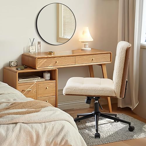 Miniatura 7 de Furnimart Silla de escritorio de oficina sin brazos anchos con respaldo medio, silla cruzada para oficina, moderna silla giratoria con patas