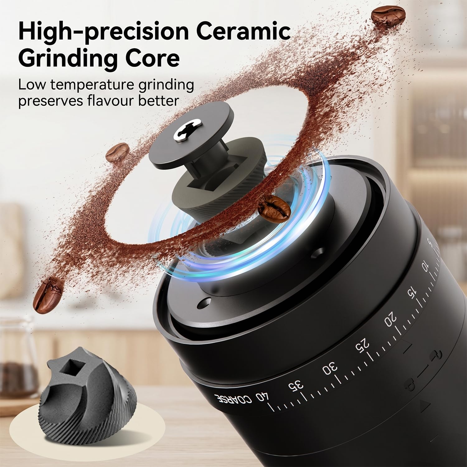 Molinillo de café eléctrico portátil, recargable por USB, 40 ajustes de molienda ajustables, automático de un solo toque, color negro