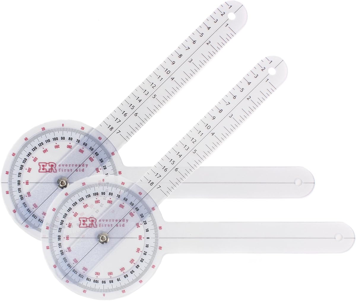 Goniómetro de plástico de primeros auxilios Ever Ready de 12 pulgadas ISOM de 360 grados - Paquete de 2