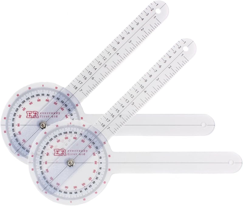 Goniómetro de plástico de primeros auxilios Ever Ready de 12 pulgadas ISOM de 360 ​​grados - Paquete de 2