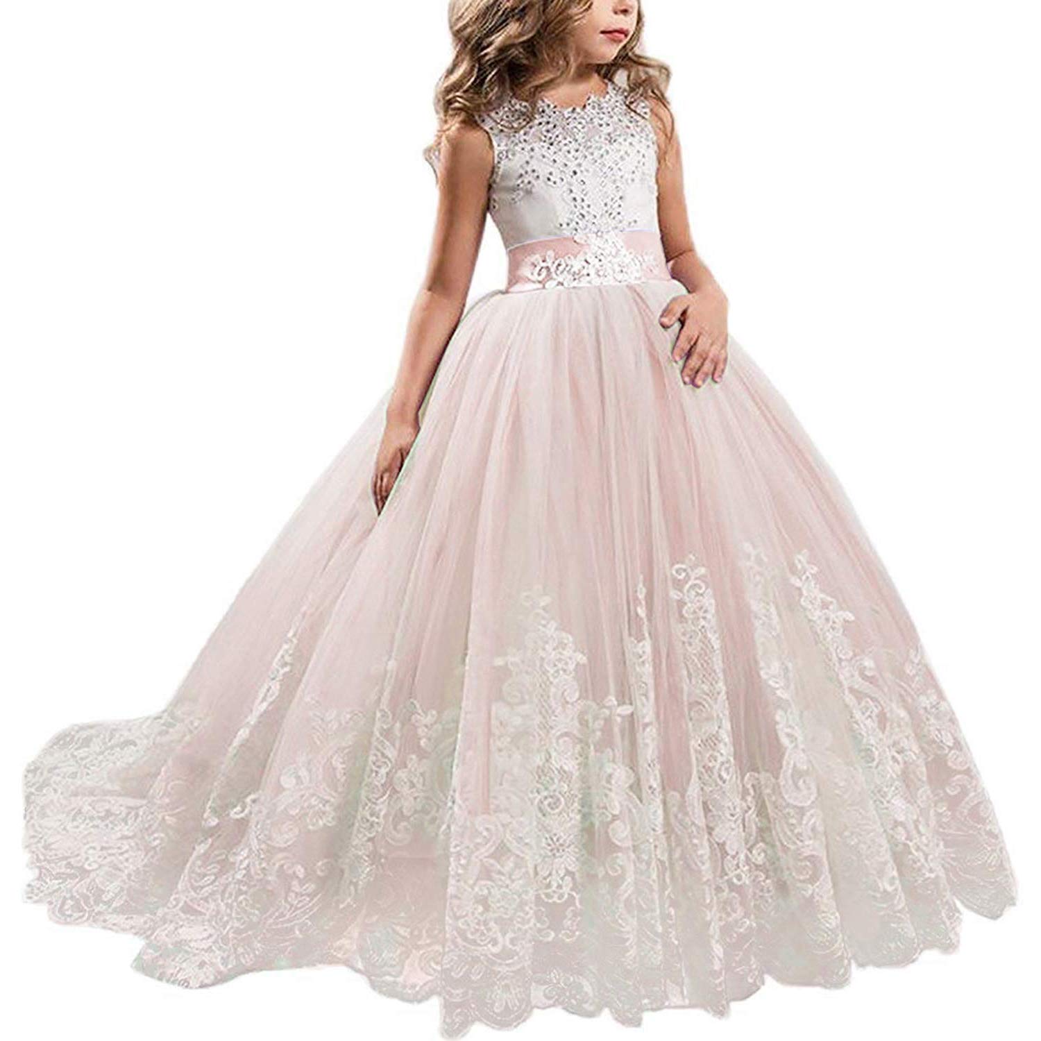 TTYAOVO Girls Embroidery Princess Dress Wedding Birthday Party Long Tail Prom Gowns