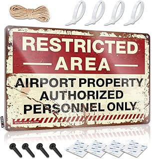Funny Garage Signs For Men Restricted Area Airport Property Authorized Personnel Only Road Tin Sign Bar Rules Tin Metal Sign Funny Man Cave Signs(20X30CM)