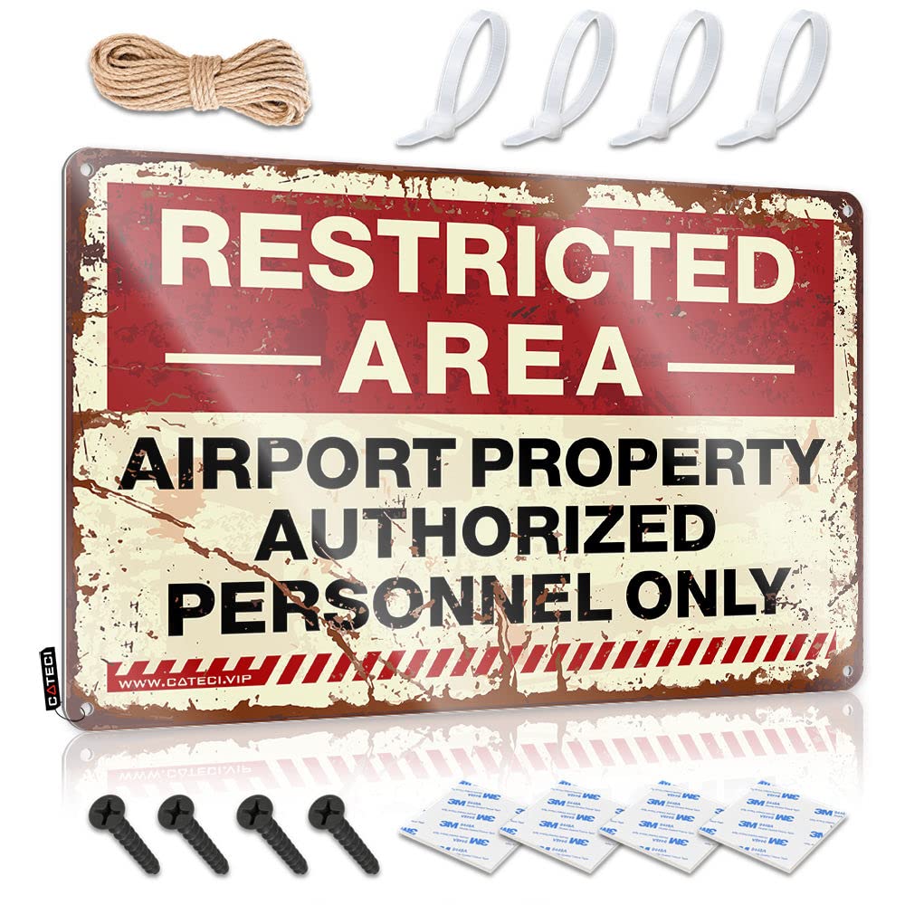 HELIOFORGE Cave Door Sign Restricted Area Airport Property Authorized Personnel Only Road Tin Sign Garage Signs Funny Man Cave Signs And Decor(30X40CM)