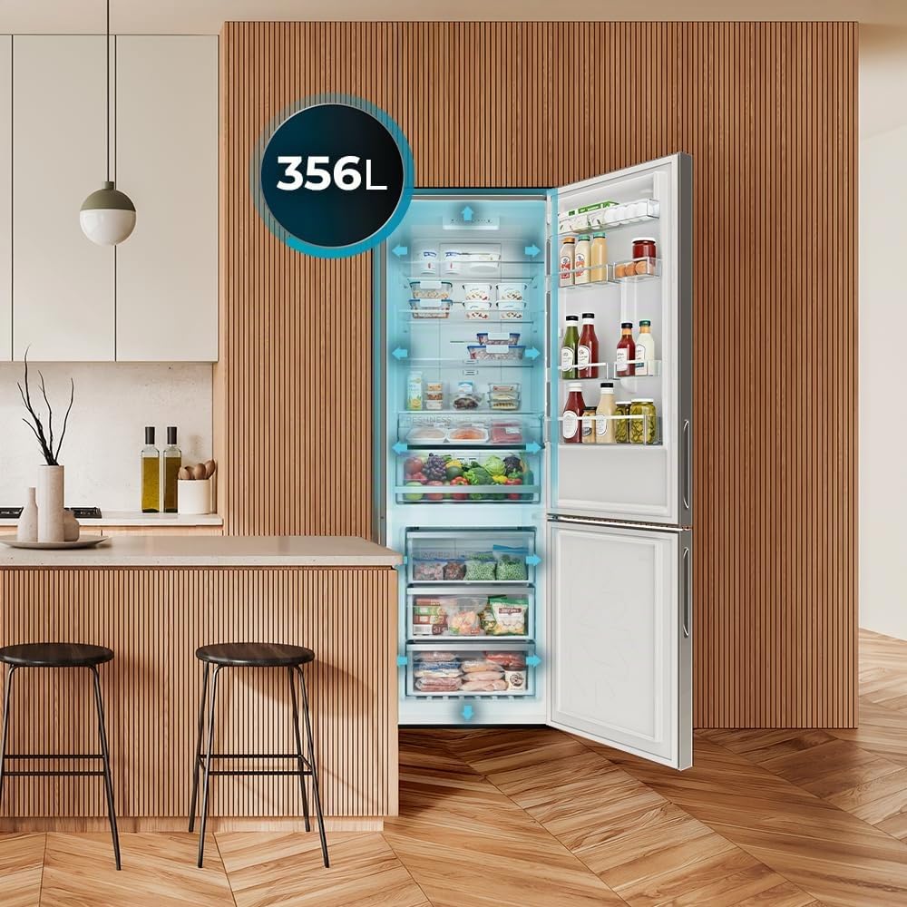 Cecotec Frigorifero Combinato Total No Frost di 356L Bolero CoolMarket Combi 356i Inox E. Altezza 200cm, Larghezza 59,5 cm, Classe E, Tecnologia Multi Airflow, FreshnessFlex e HumidityFlex HUB, Inox