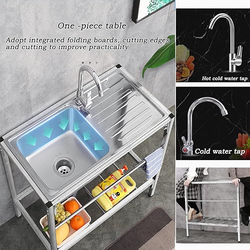 Miniatura 4 de YZJJ Fregadero utilitario de acero inoxidable para cocina comercial simple con escurridor izquierdo para lavandería patio garaje campamento estación