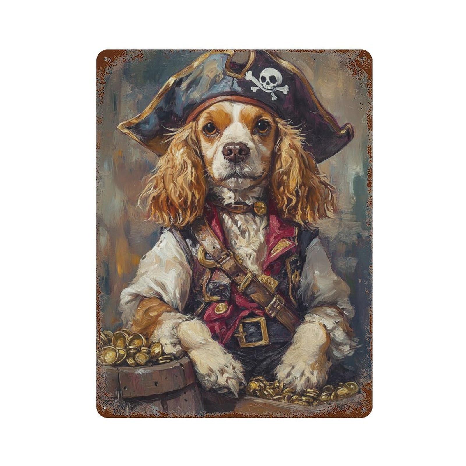 Pirate Dog Treasure Chest-31 15.7"x11.8" Vintage Rust Metal Sign, Novelty Wall Decor for Living Room, Hallway And Home Decor