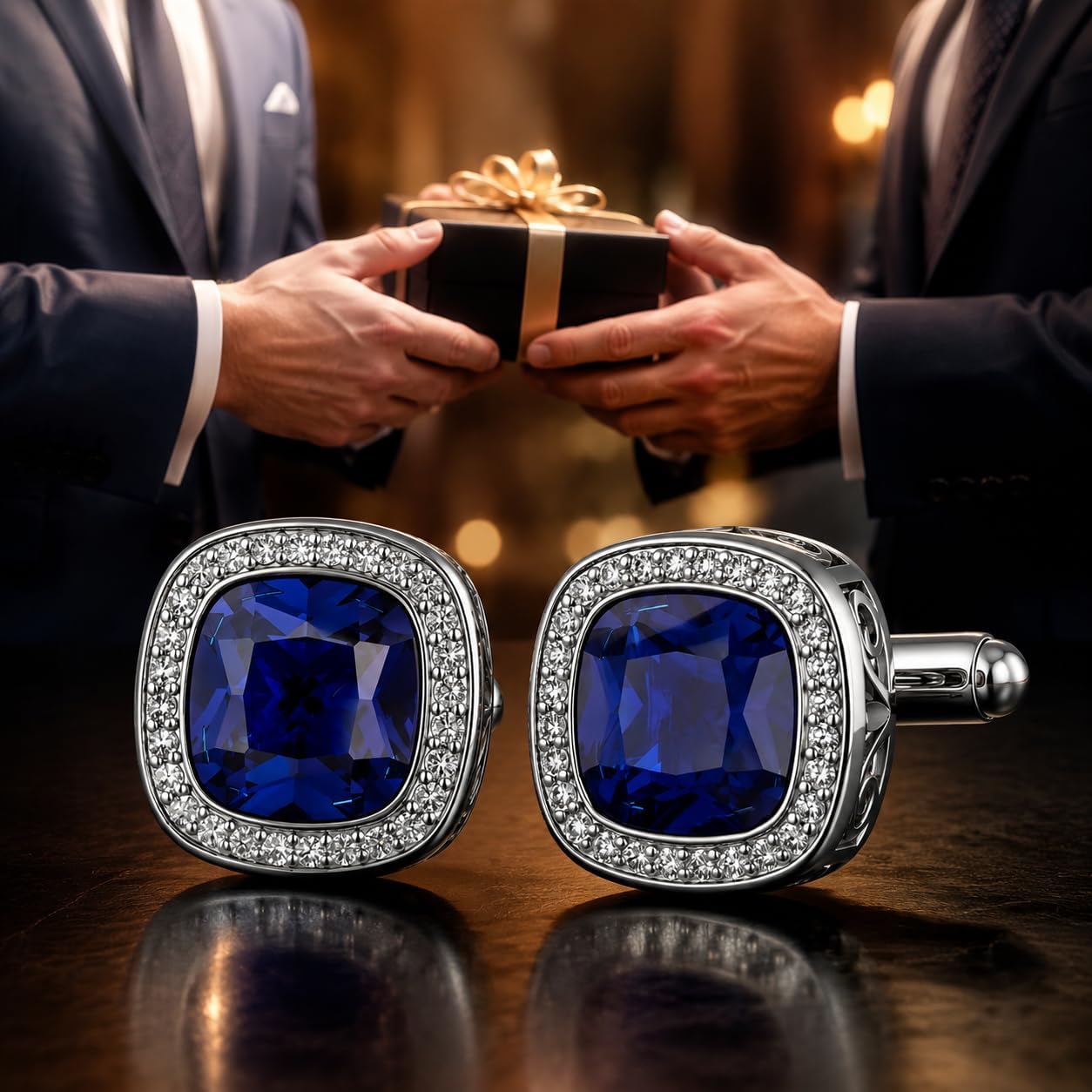 Sapphire Cufflinks 925 Sterling Silver Wedding Tuxedo Cuff Links