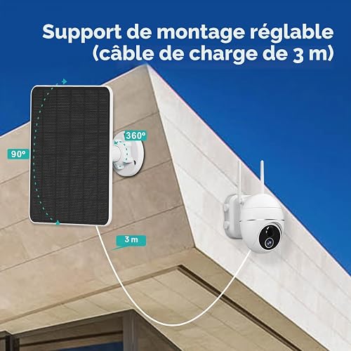 Panneau Solaire pour Caméra de Sécurité, Panneau Solaire USB 6W Compatible avec la caméra de Surveillance DC 5V Rechargeable, Chargeur Solaire pour Caméra avec Câble de 9.8ft - 5