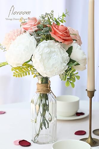 Miniatura 2 de Floroom Flores artificiales, 16 peonías blancas de 4 pulgadas, peonías falsas de espuma de aspecto real con tallos para ramos de boda, centros de