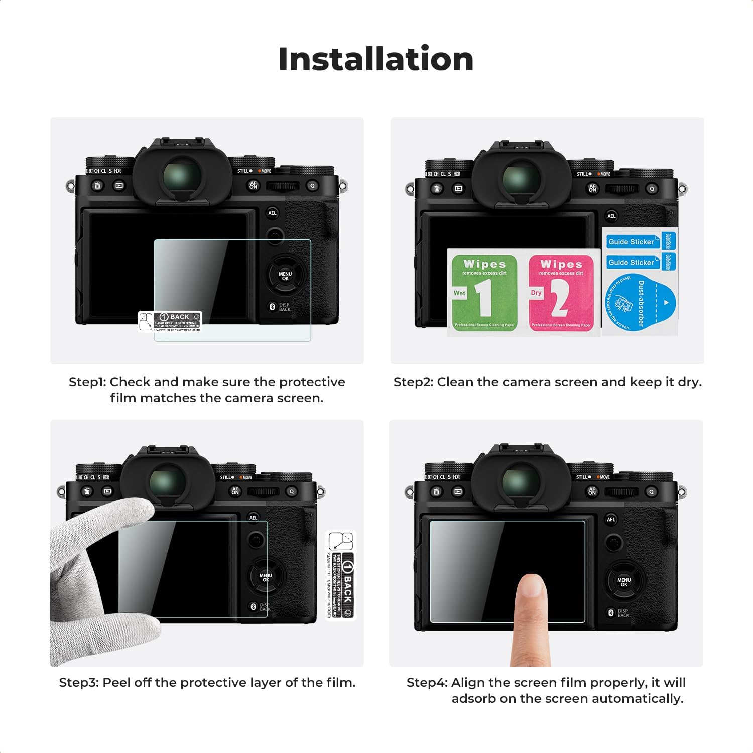 K&F CONCEPT 3 Pack Camera Screen Protector Compatible with Fujifilm X-T5 Fuji XT5, 0.3mm 9H Hardness Tempered Glass Cover Anti-Scratch Bubble-Free & Hot Shoe Cover