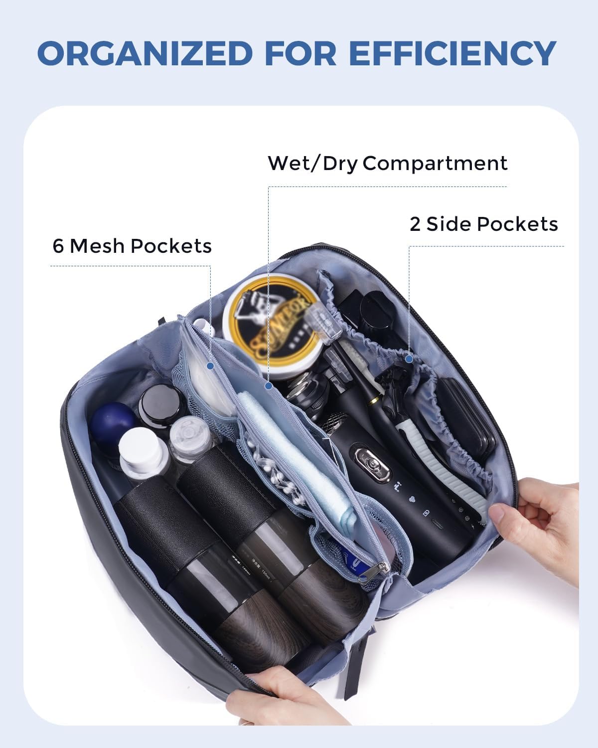 WANDF Toiletry Bag for Men, PU Leather Travel Organizer with Detachable Waterproof Hanging Pouch, Open-Flat Dopp Kit Shaving Bag with Wet Pocket for Travel Toiletries Accessories (Dark Gray) - Image 8