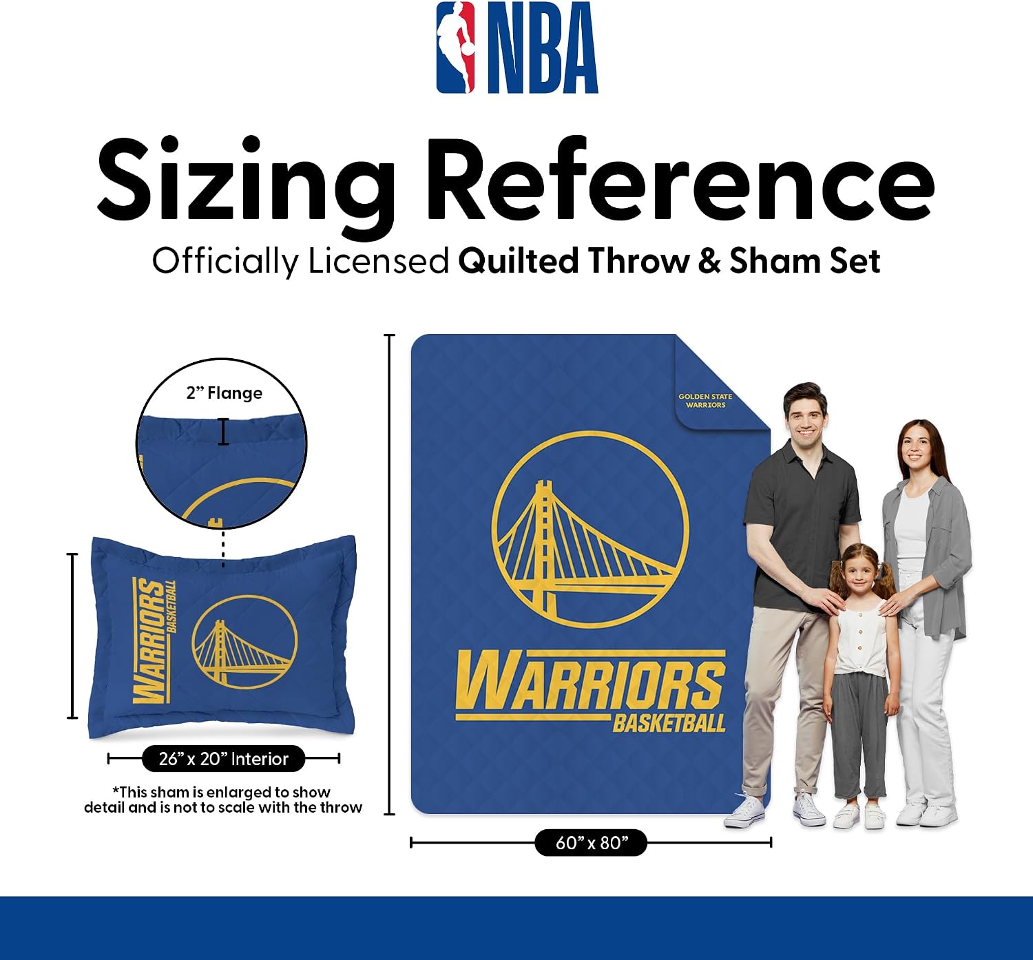 Northwest NBA Quilted Throw Blanket with Sham, Soft Cozy Bedding, All Seasons, 60 x 80 inches