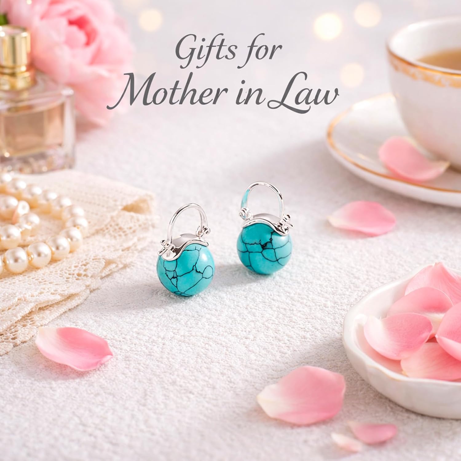 Birthday Gift for Women Natural Turquoise Huggie Hoop Earrings 14k Real Gold Plated Hypoallergenic Waterproof Western Country Jewelry