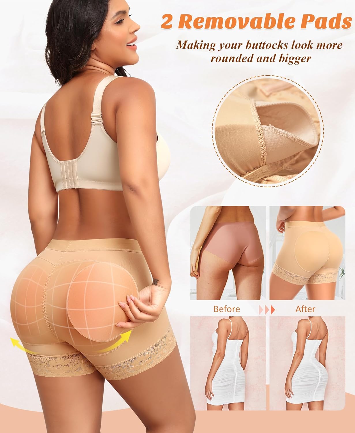 DERCA Padded Underwear for Women Butt Lifting Shapewear Booty Pads Butt Enhancer Lace Tummy Control Boyshorts - Image 3