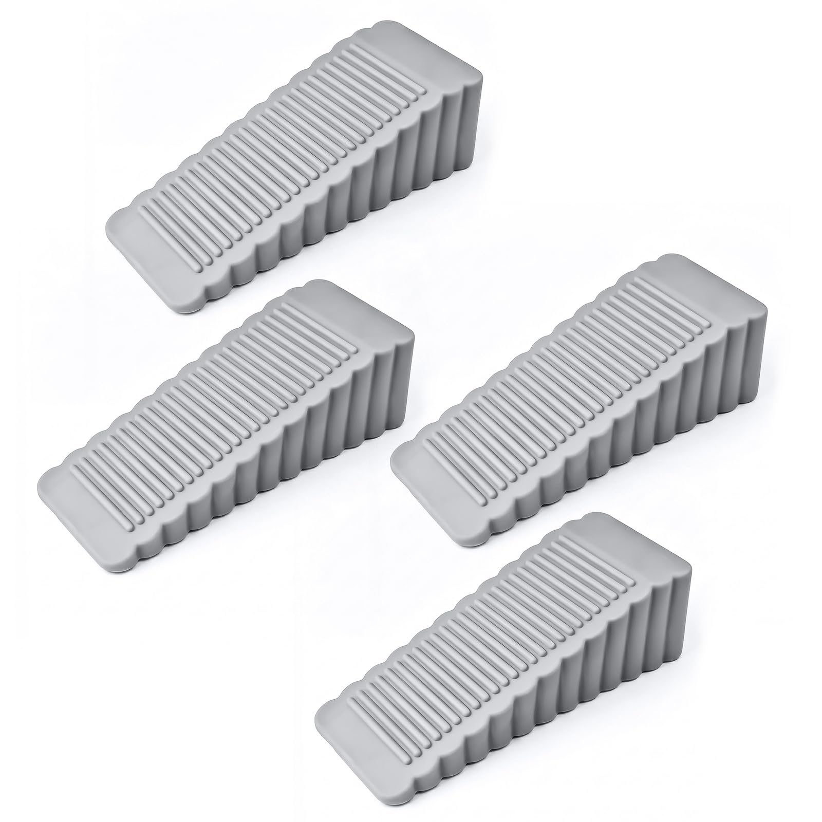 Rubber Door Stop, Door Stops Anti-Skid, Door Wedges Indoors, Heavy Duty Rubber Door Stop, Durable Door Stoppers for Floor, Ideal for All Floor Types (Grey, Pack of 4)