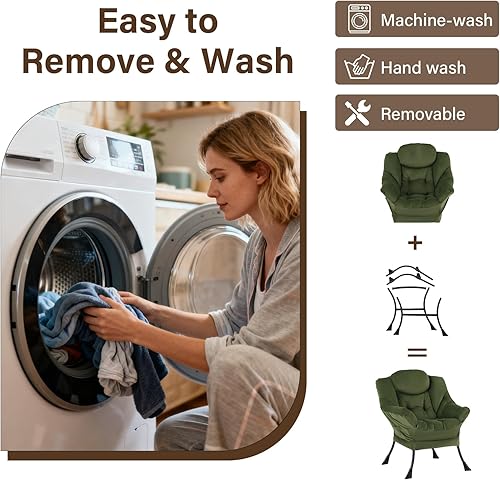 Miniatura 9 de Welnow Silla Lazy con otomana, moderna silla de lectura con reposabrazos y bolsillo lateral, juego de sofá perezoso tapizado de ocio con reposapiés