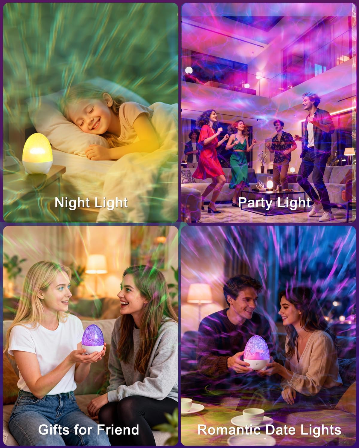 Northern Lights Projector, 17 Colors RGB Aurora Night Light with Bluetooth Speaker, Remote Control, Dimmable Ocean Wave Room Decoration Projector Led Light for Bedroom/Party/Adults/Boys &Girls Gift