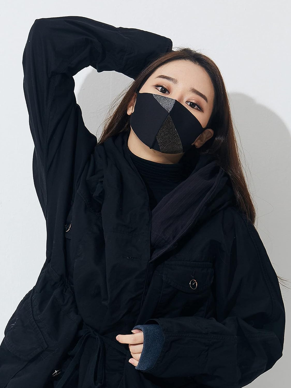 LOOKA | Protective Fashion Crystal Mask | Washable and Reusable | Comfortable | AG Prism Black (Medium)