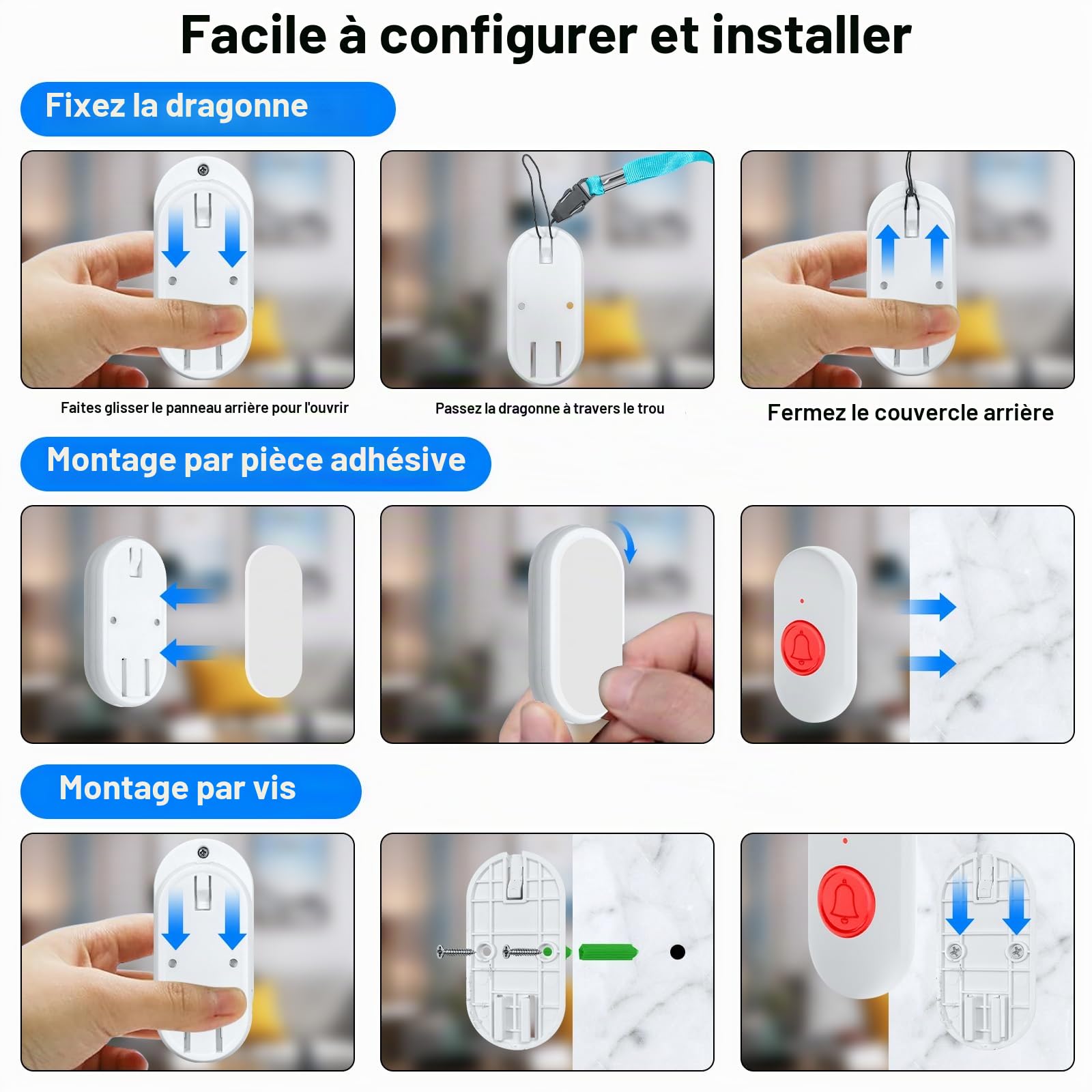 Maison Alerte Alarme Vibration Sans Fil Patiente Personne Personne âgée Personnelles SystèMe d'Alarme et Bouton d'appel d'urgence Alarme Pager (2 à 2)
