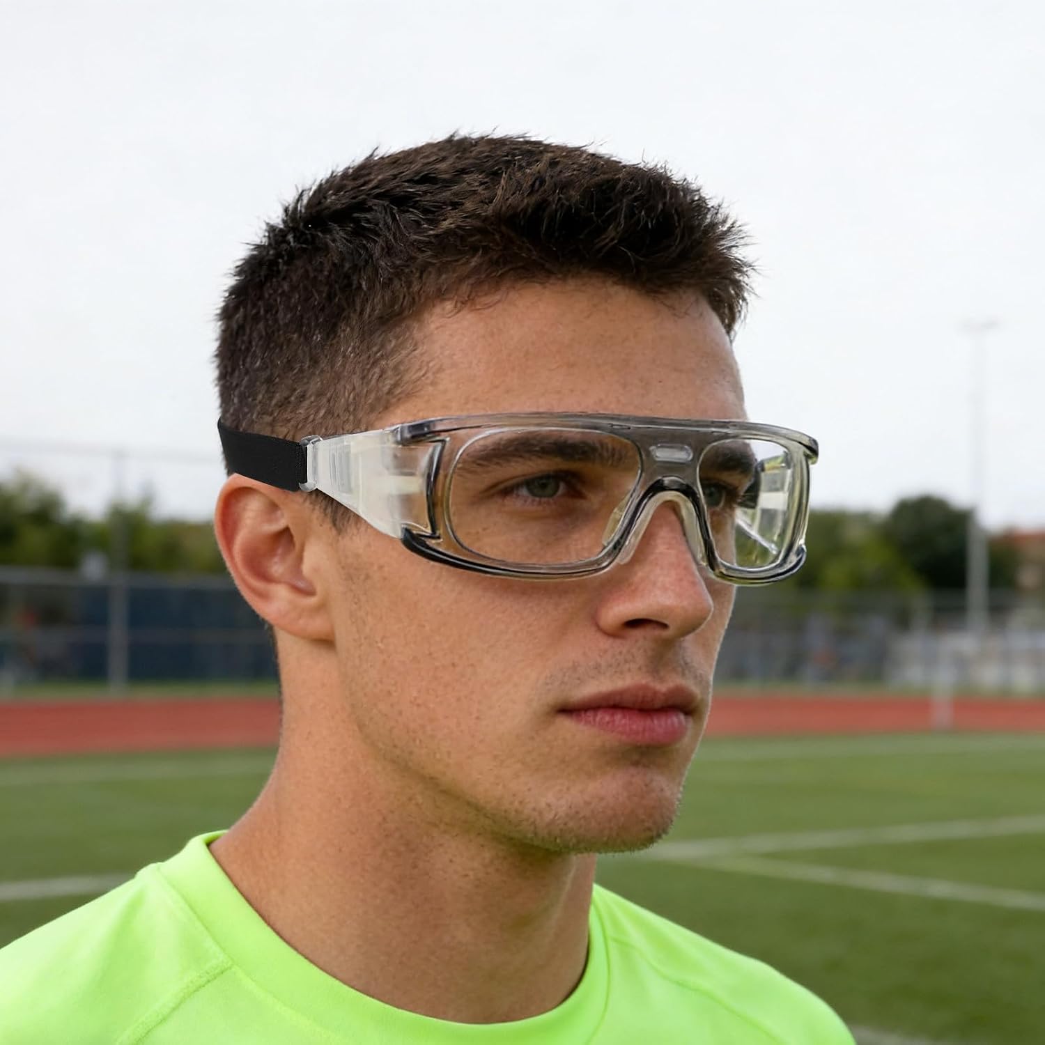 Unisex Sports Glasses: Protective Eyewear Football Goggles, Glasses with Comfortable Strap for Basketball Dribbling, Lacrosse, Fits Adults and Teens, Light Grey