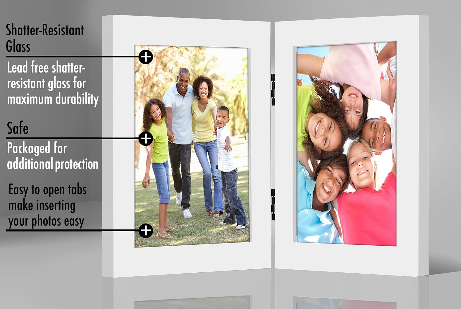 Americanflat Hinged 5x7 Picture Frame with Shatter-Resistant Glass - Double Picture Frames with Engineered Wood - Signature Collection - Photo Frame for Tabletop Display - White
