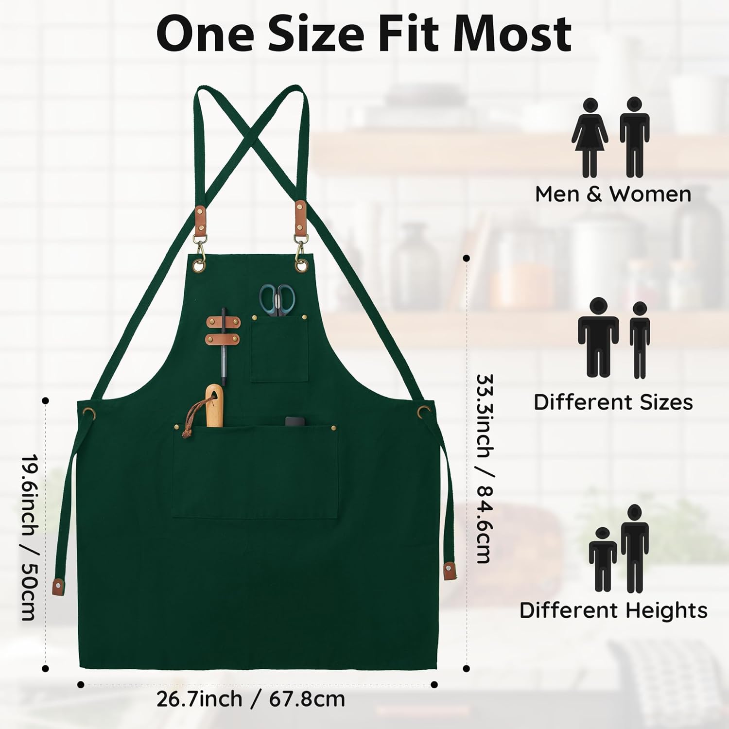 Canvas Aprons, Kitchen Chef Aprons, Work Aprons for Men Women, Adjustable Strap Aprons with 3 Pockets - Image 5