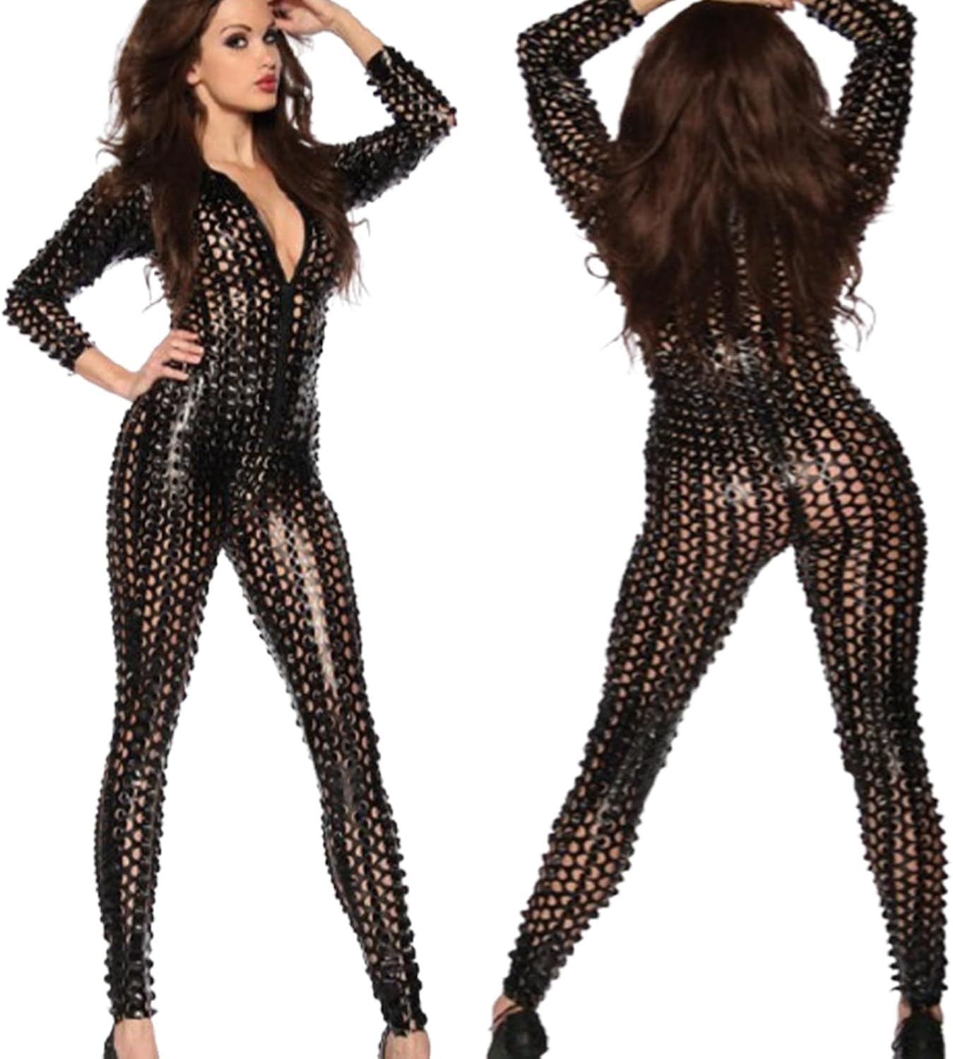 Sexy Hollow One Piece Bodysuit Women's Patent Lingerie Mardi Gras Valentine's Day Lingerie Costume Clubwear - Image 3