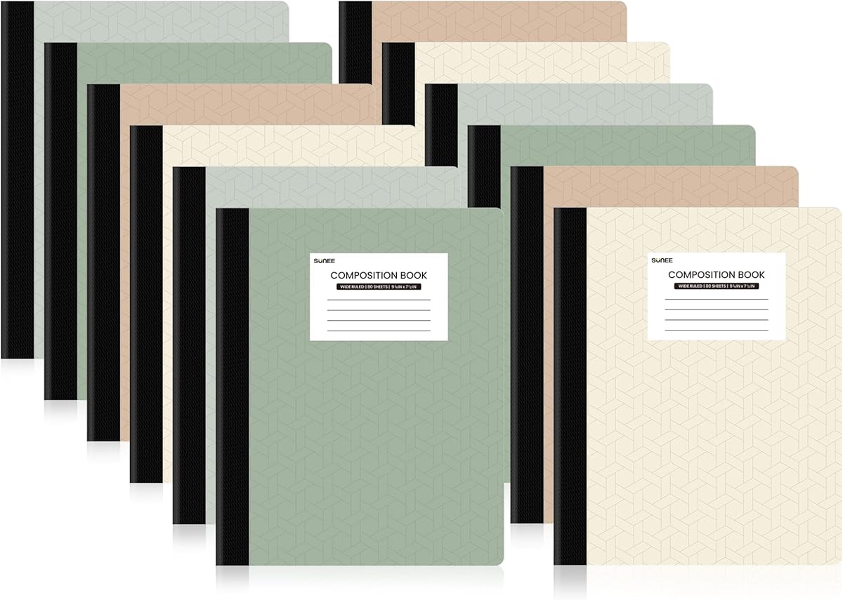Amazon.com : SUNEE Composition Notebooks - Wide Ruled Paper, 12 Pack Composition Book, 9 3/4" x 7 1/2", 80 Sheets/160 Pages, Assorted Morandi Colors, School & Office Supplies : Office Products