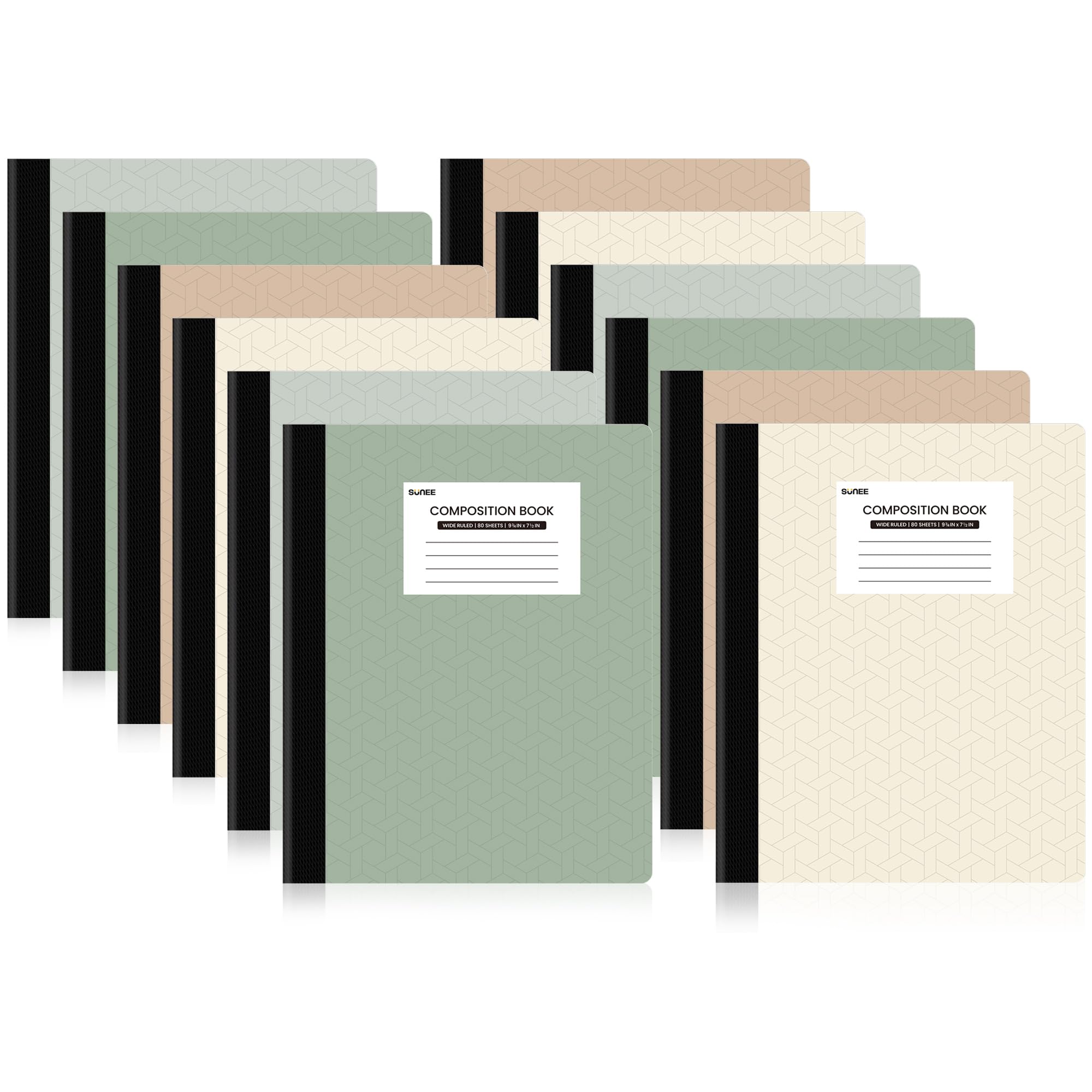 SUNEE Quaderni di composizione (confezione da 12) – Carta a righe larghe, libro di composizione, 9 3/4 "x 7 1/2", 80 fogli/160 pagine, colori Morandi assortiti, forniture per scuola e ufficio