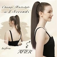 FESHFEN Extensie coadă de cal cu clips 63 cm, blond cenușiu, drept, lung, pentru femei 5