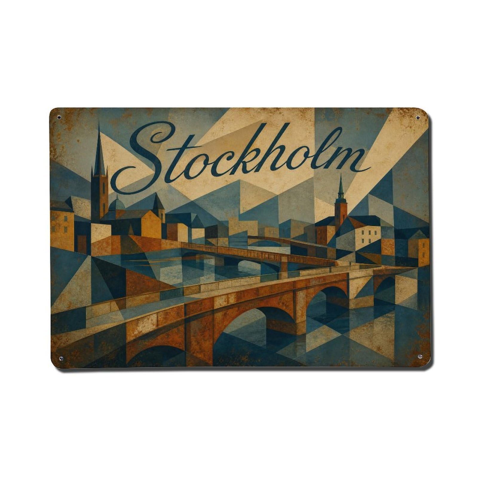 Huiyhb 8X12inch(20X30cm) Vintage Travel Stockholm Island Bridges Sweden Metal Tin Sign