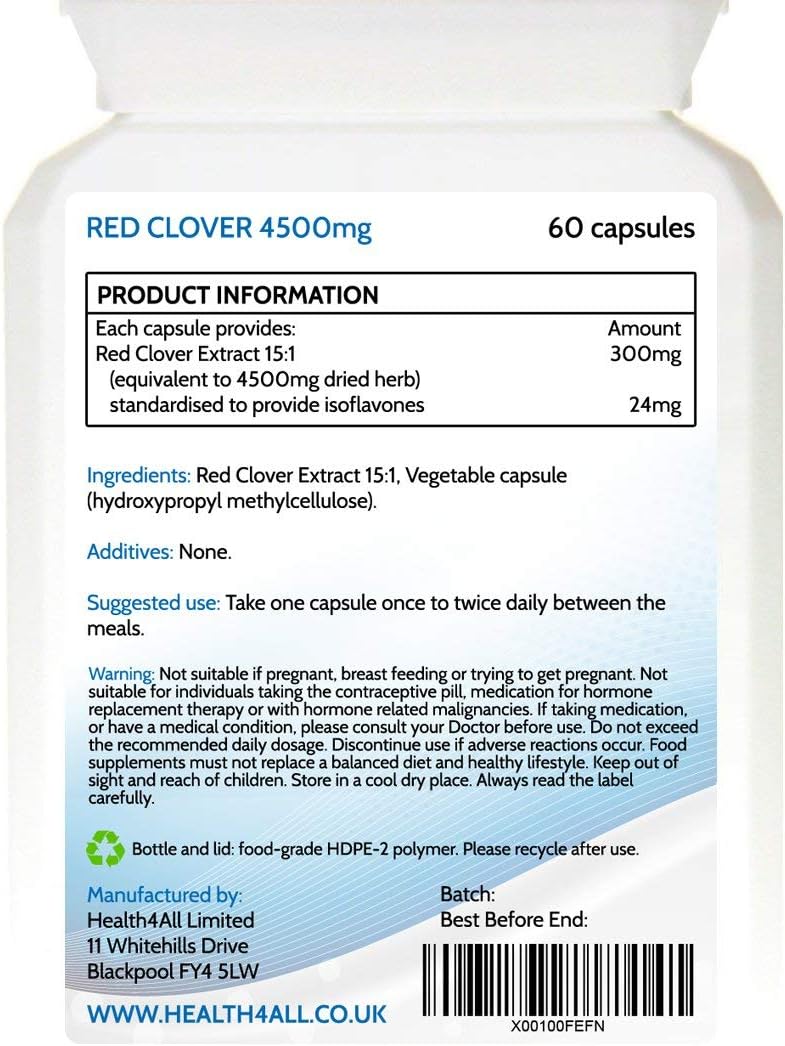 Health4All Red Clover 4500mg 120 Capsules 4 Months Supply, High Strength Extract 24mg Isoflavones Each Capsule - Image 3