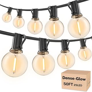 RTTY Dense-Glow 50FT G40 Outdoor String Lights - Shatterproof Waterproof Connectable Globe LEDs for Patio Backyard Porch Party (26 Bulbs)