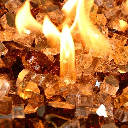 Vista 215 de Grisun Vidrio ignífugo para cuenco de fuego, 1/2 pulgada de alto, 10 libras, brillo reflectante, rocas de vidrio templado para gas natural o Verde