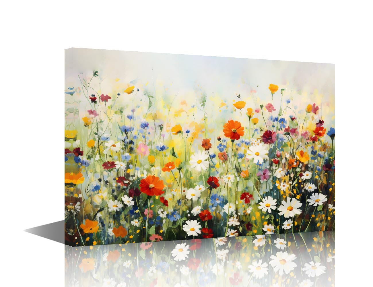 TISHIRON Wildflowers Wall Art 1 Piece Botanical Pictures Canvas Print Blooming Floral Artwork for Home Walls Framed Painting for Bedroom Office Decorations, 24x16in