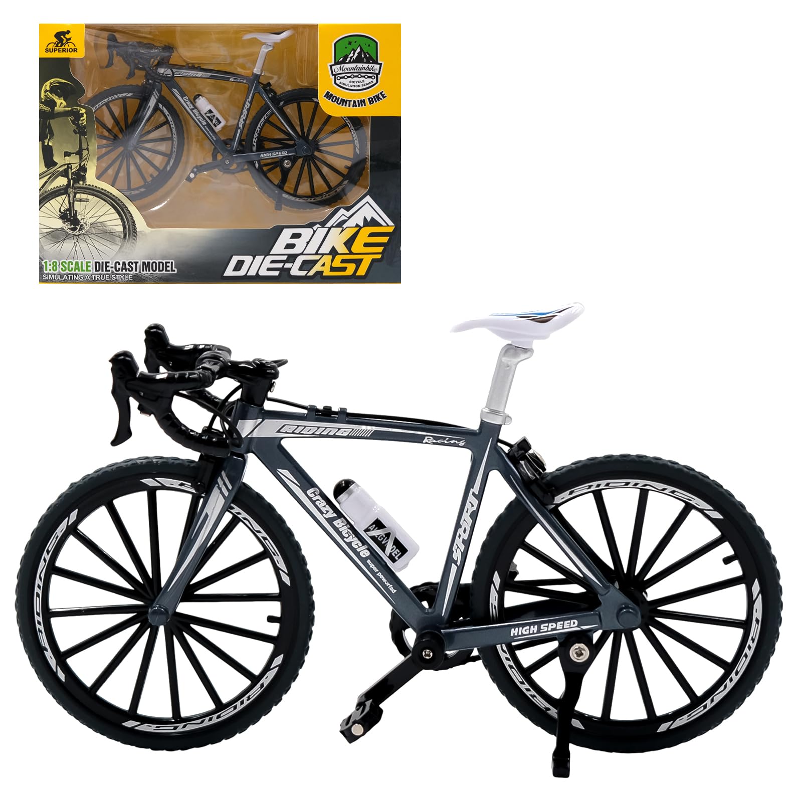 AMJKEJI Mini Finger Bikes 1:8 Miniature Mountain Bike Model Mini Bicycle Ornament for Adults Home Office Tabletop Bookshelf Decor Birthday Gift (Black)