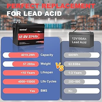 12V 300Ah (314Ah) LiFePO4 Battery Built-in 200A BMS, 4.01kWh 4000+ Deep Cycles Lithium Battery Ideal for RV Campers, Solar Systems & Off-Grid Power(2 PACKS)