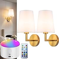 Vista 10 de Juego de 2 apliques de pared a pilas, 10000 mAh, luces de pared inalámbricas recargables con control remoto, 10 RGB regulables, decoración de pared