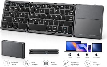 PSR Aksesuar Katlanabilir Bluetooth Klavye Touchpadli, Kablosuz Ta nabilir Klavye, Windows, Mac, Android, iPhone, iPad, Tablet ve Bilgisayar Uyumlu, Kompakt Seyahat Klavyesi