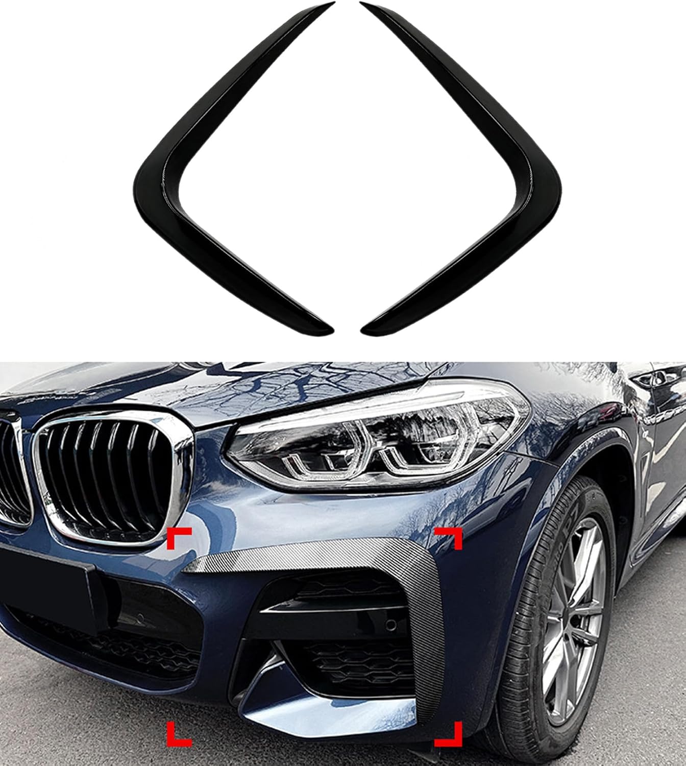 2 PCS Set Auto Front Air Vent Splitters,Front Bumper Splitter Trim,Car Front Wind Knife for X3 X4 G01 G02 2018-2021 M Sport, Glossy Black