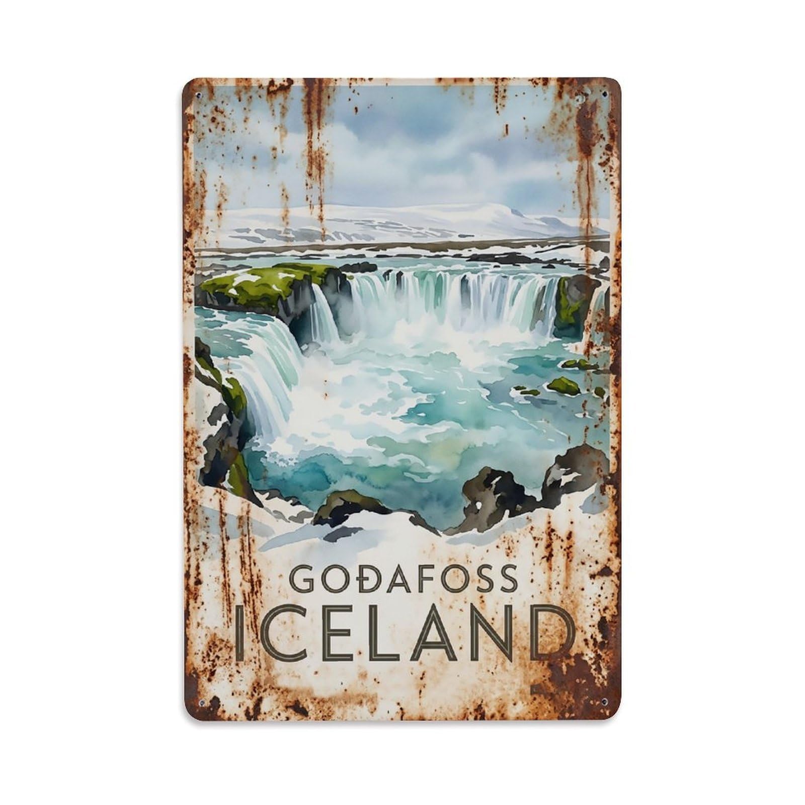 Vintage Travel Godafoss Iceland Waterfall Metal Tin Sign